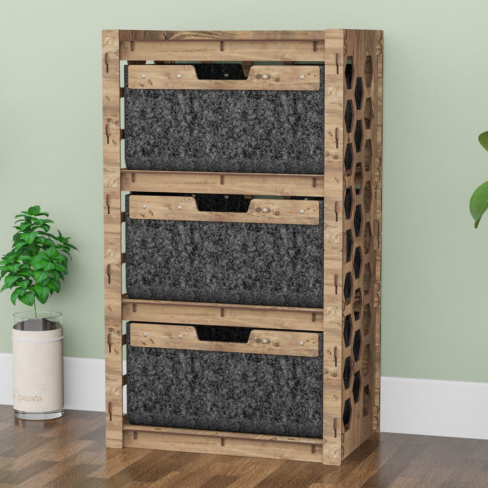 Hexagonica Комод на 3 ящика черные корзинки Honeycomb 3В (900В х 528Ш х 345Г)