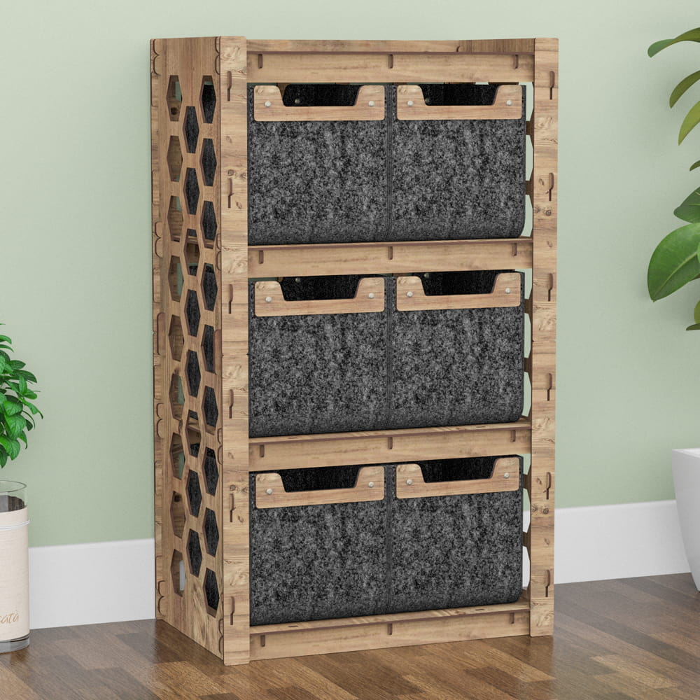 Hexagonica Комод на 6 ящиков черные корзинки Honeycomb 6М (900В х 528Ш х 345Г)