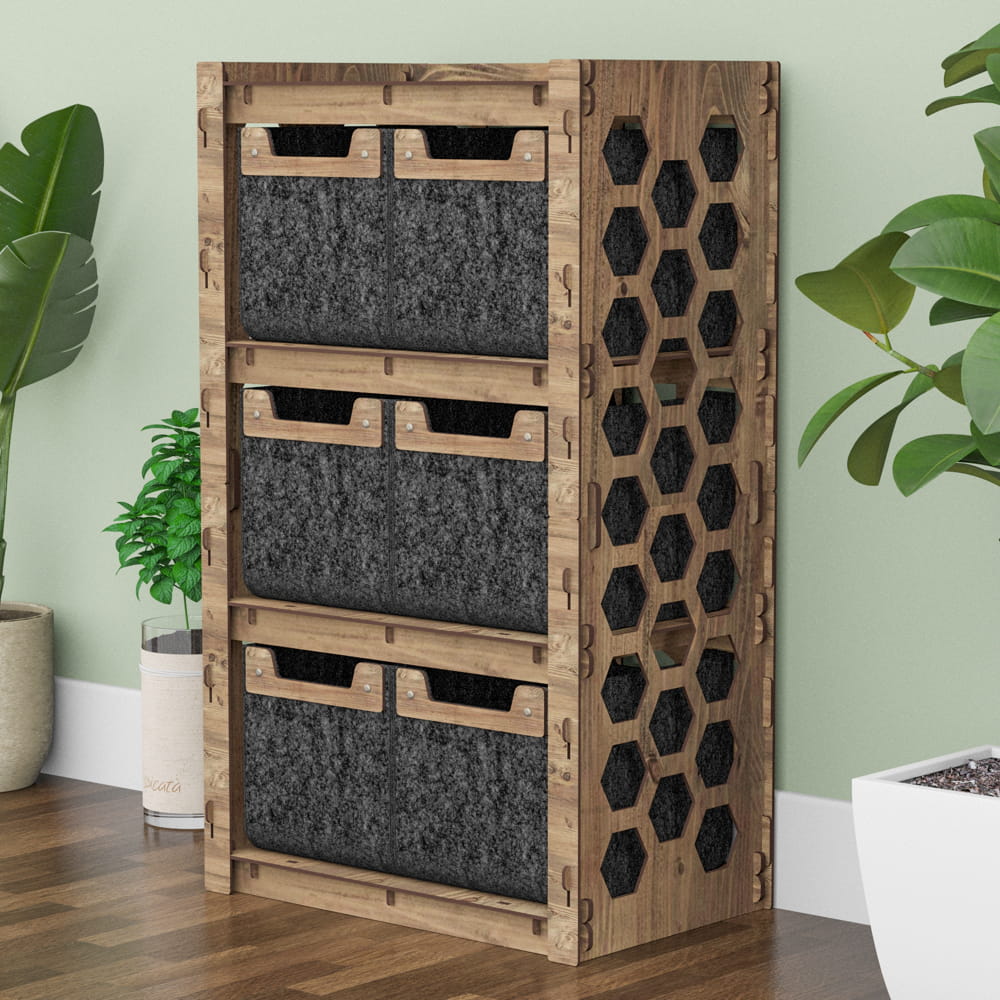 Hexagonica Комод на 6 ящиков черные корзинки Honeycomb 6М (900В х 528Ш х 345Г)