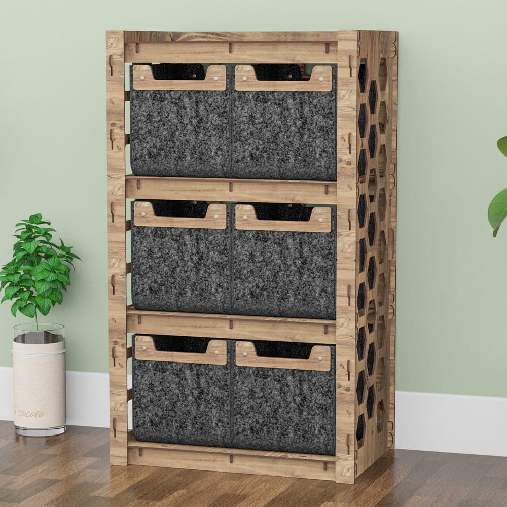 Hexagonica Комод на 6 ящиков черные корзинки Honeycomb 6М (900В х 528Ш х 345Г)