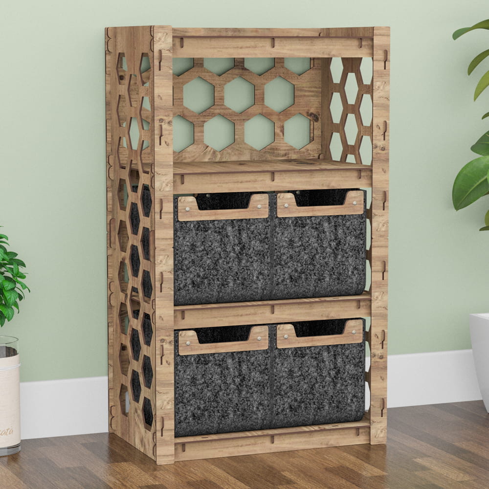 Hexagonica Комод на 4 ящика черные корзинки Honeycomb 4М (900В х 528Ш х 345Г)