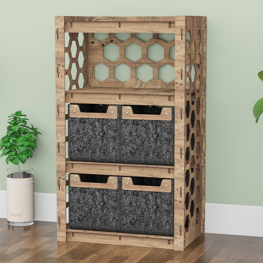 Hexagonica Комод на 4 ящика черные корзинки Honeycomb 4М (900В х 528Ш х 345Г)