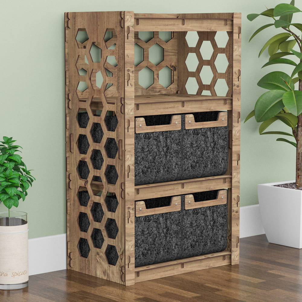 Hexagonica Комод на 4 ящика черные корзинки Honeycomb 4М (900В х 528Ш х 345Г)