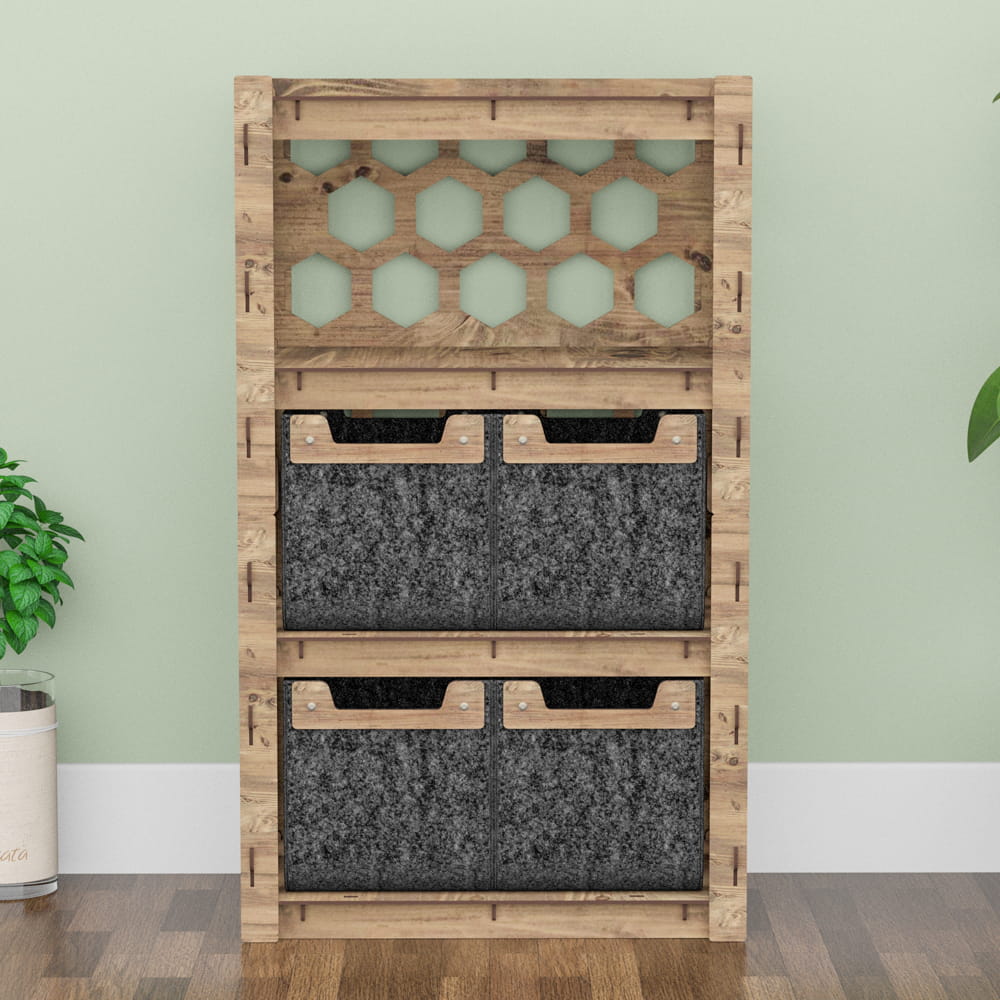 Hexagonica Комод на 4 ящика черные корзинки Honeycomb 4М (900В х 528Ш х 345Г)