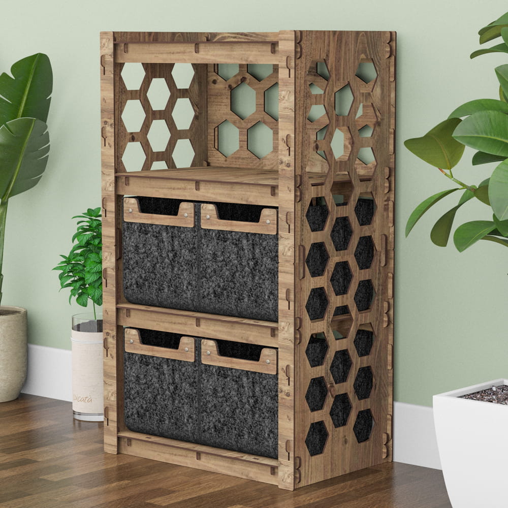 Hexagonica Комод на 4 ящика черные корзинки Honeycomb 4М (900В х 528Ш х 345Г)