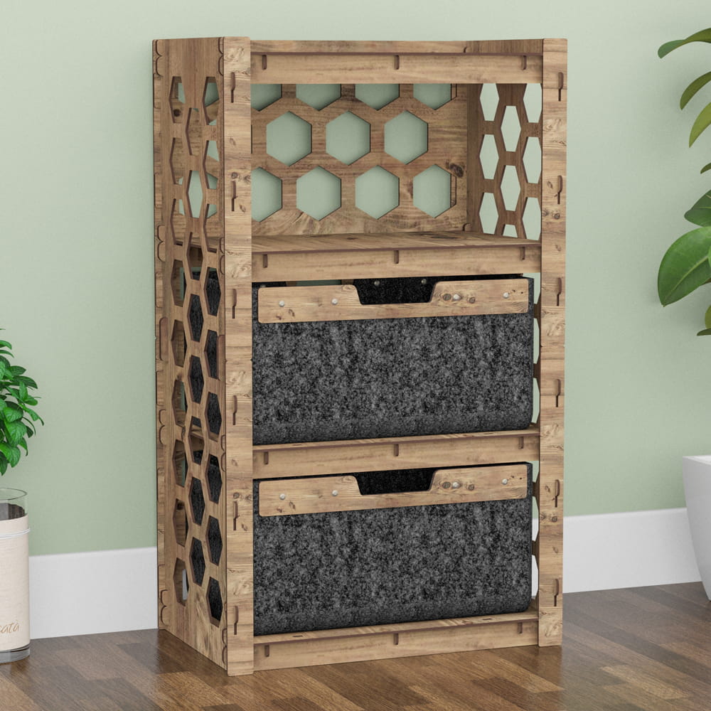 Hexagonica Комод на 2 ящика черные корзинки Honeycomb 2В (900В х 528Ш х 345Г)