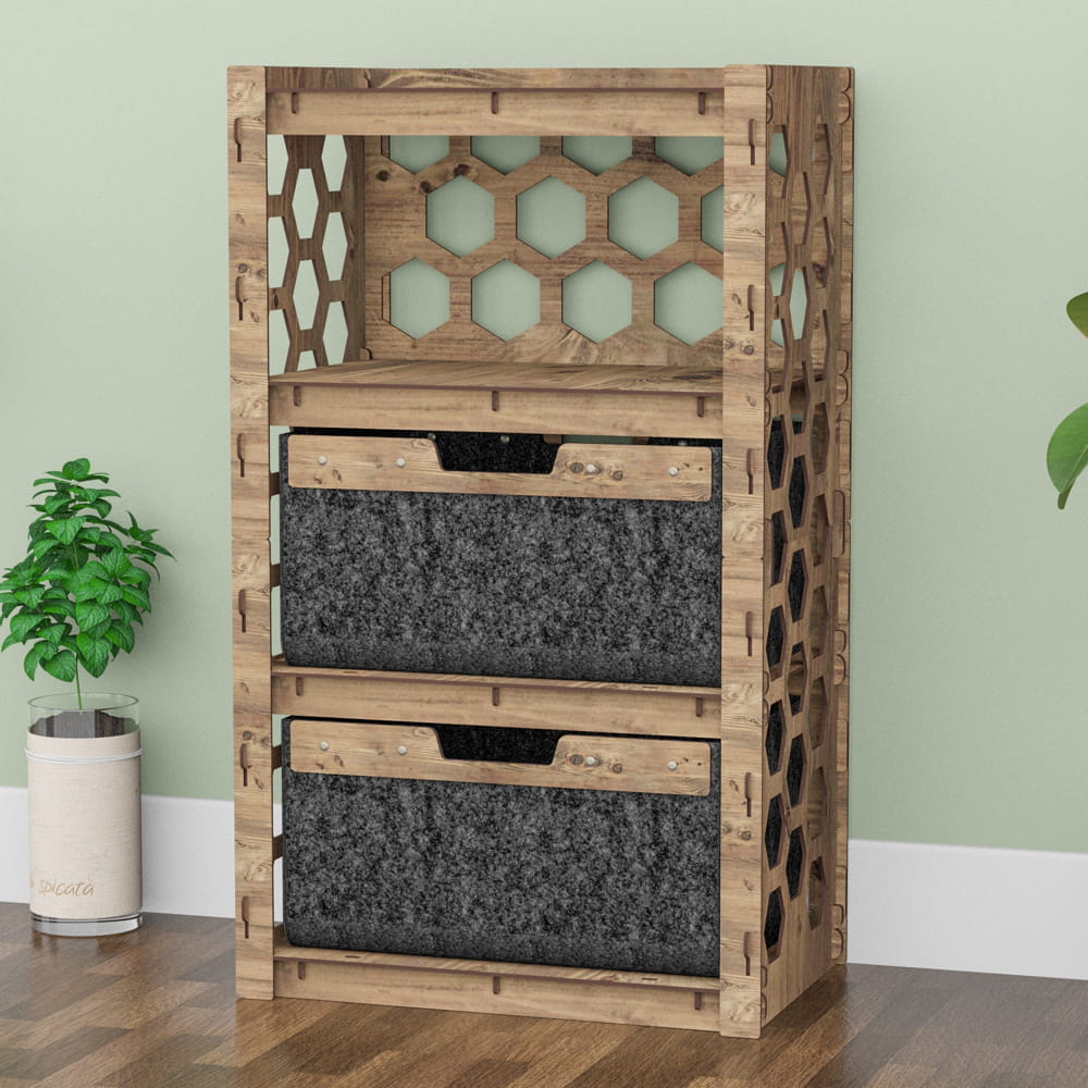 Hexagonica Комод на 2 ящика черные корзинки Honeycomb 2В (900В х 528Ш х 345Г)