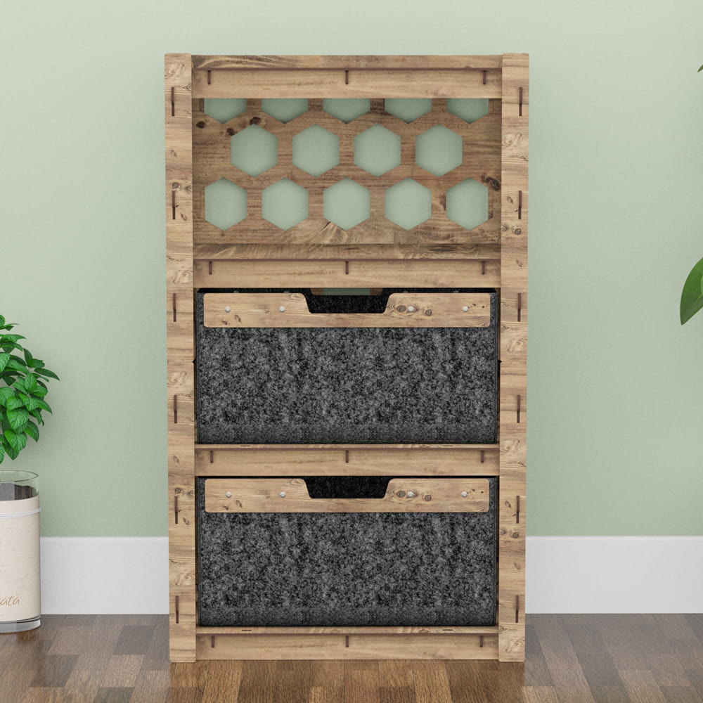 Hexagonica Комод на 2 ящика черные корзинки Honeycomb 2В (900В х 528Ш х 345Г)