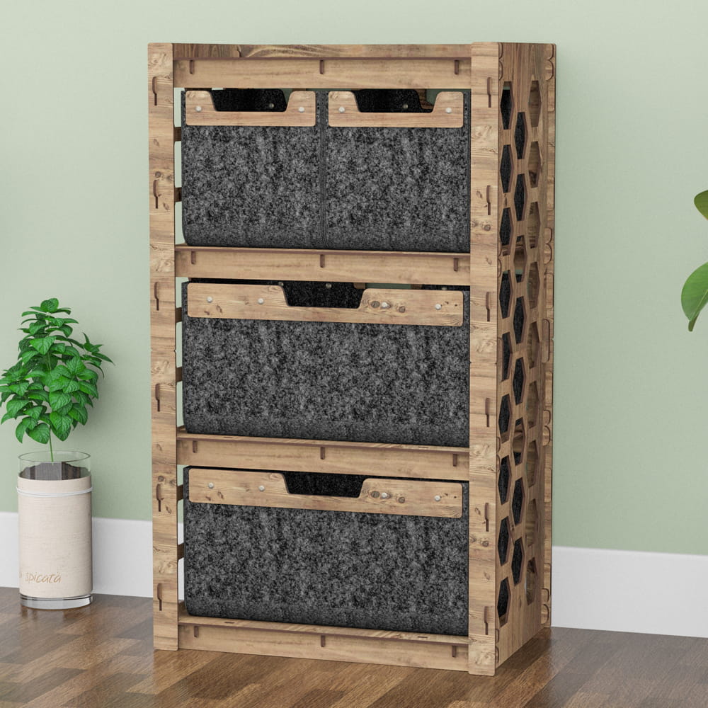 Hexagonica Комод на 4 ящика черные корзинки Honeycomb 2М+2В (900В х 528Ш х 345Г)