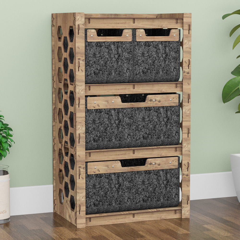 Hexagonica Комод на 4 ящика черные корзинки Honeycomb 2М+2В (900В х 528Ш х 345Г)
