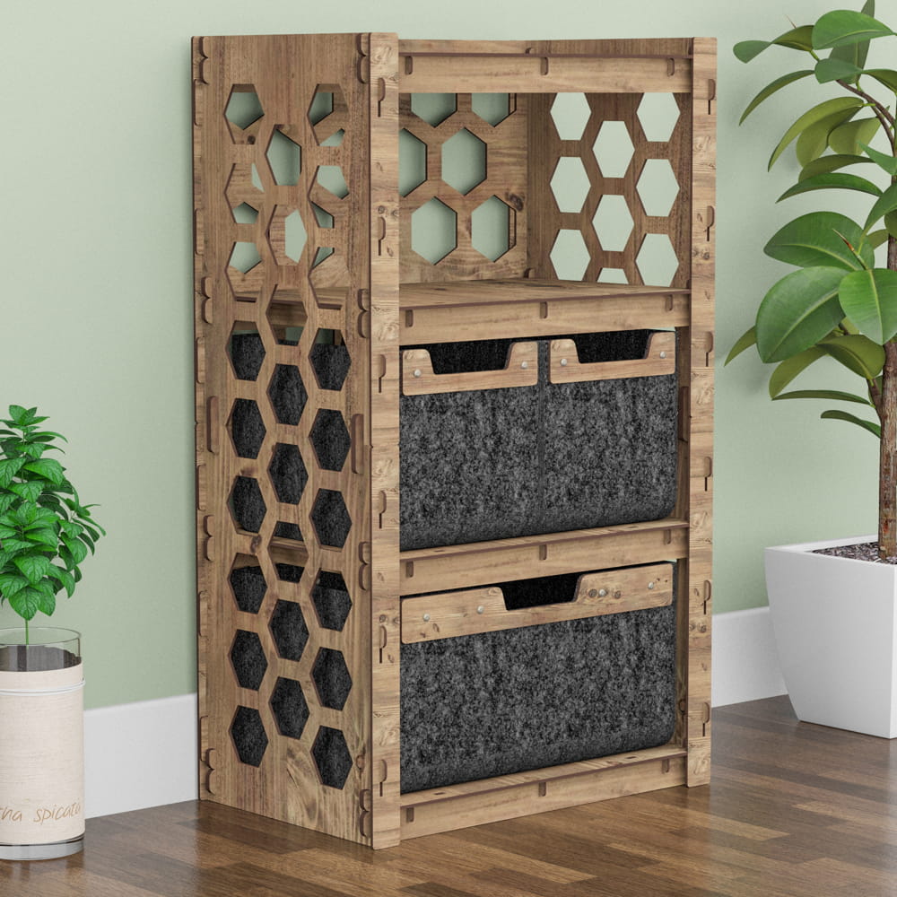 Hexagonica Комод на 3 ящика черные корзинки Honeycomb 2М+1В (900В х 528Ш х 345Г)