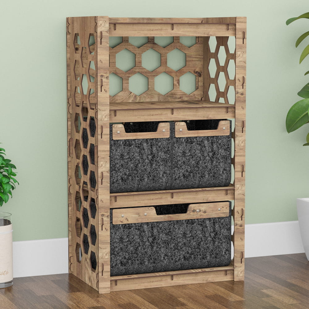 Hexagonica Комод на 3 ящика черные корзинки Honeycomb 2М+1В (900В х 528Ш х 345Г)