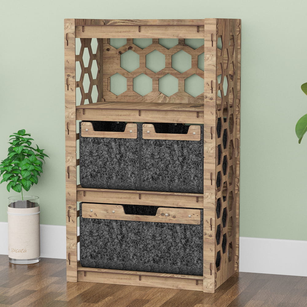 Hexagonica Комод на 3 ящика черные корзинки Honeycomb 2М+1В (900В х 528Ш х 345Г)