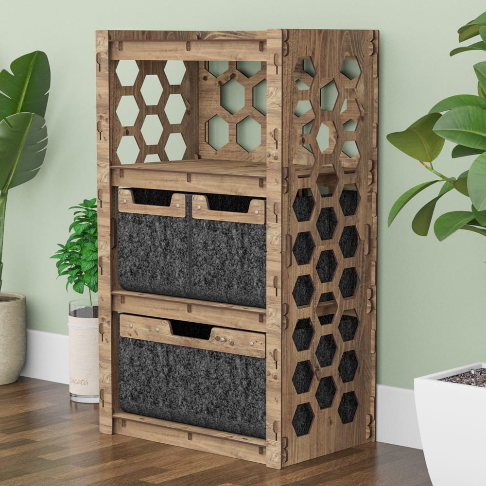 Hexagonica Комод на 3 ящика черные корзинки Honeycomb 2М+1В (900В х 528Ш х 345Г)