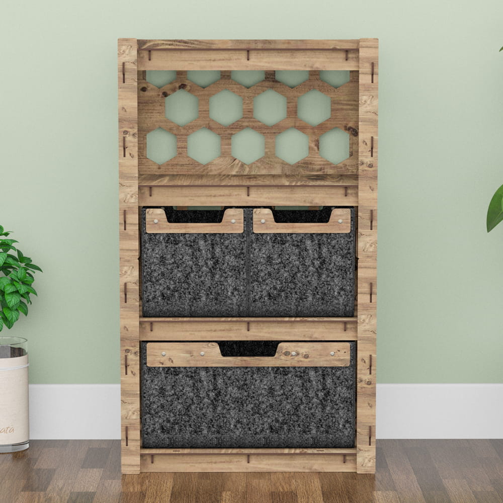 Hexagonica Комод на 3 ящика черные корзинки Honeycomb 2М+1В (900В х 528Ш х 345Г)