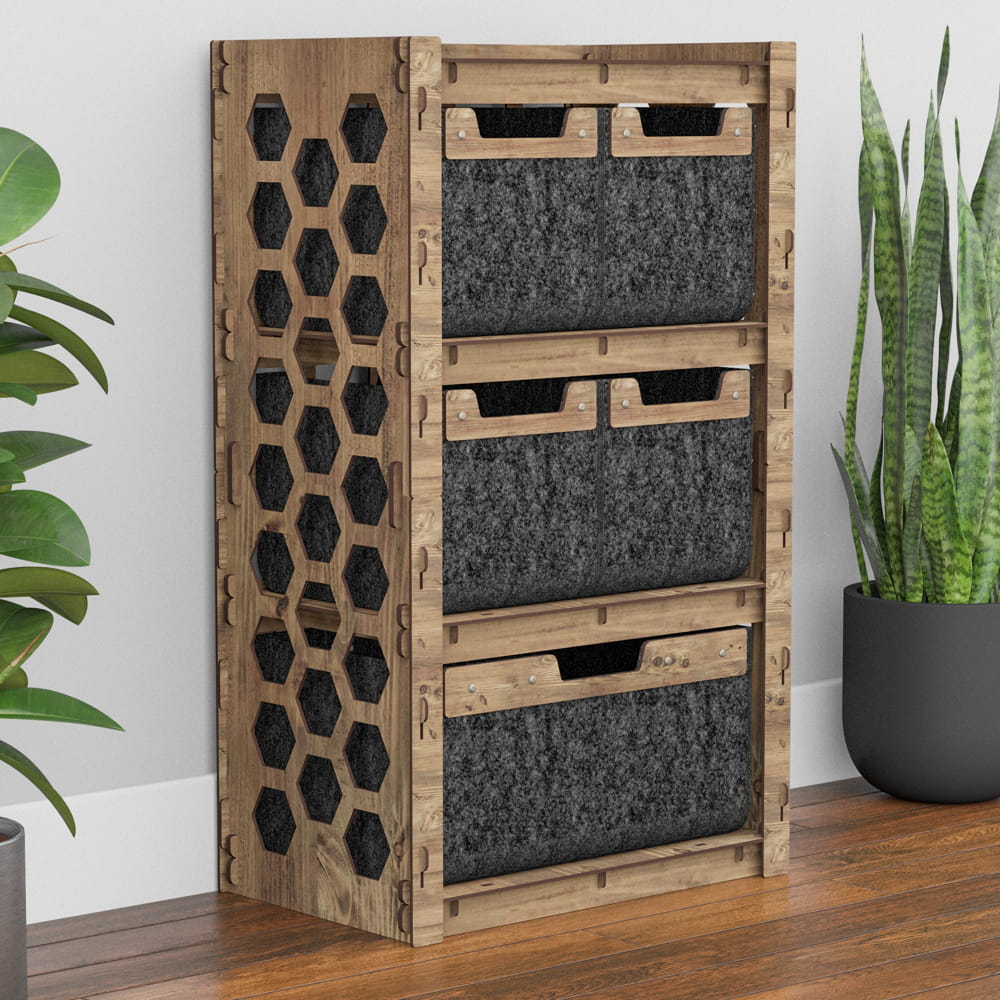 Hexagonica Комод на 5 ящиков черные корзинки Honeycomb 4М+1В (900В х 528Ш х 345Г)