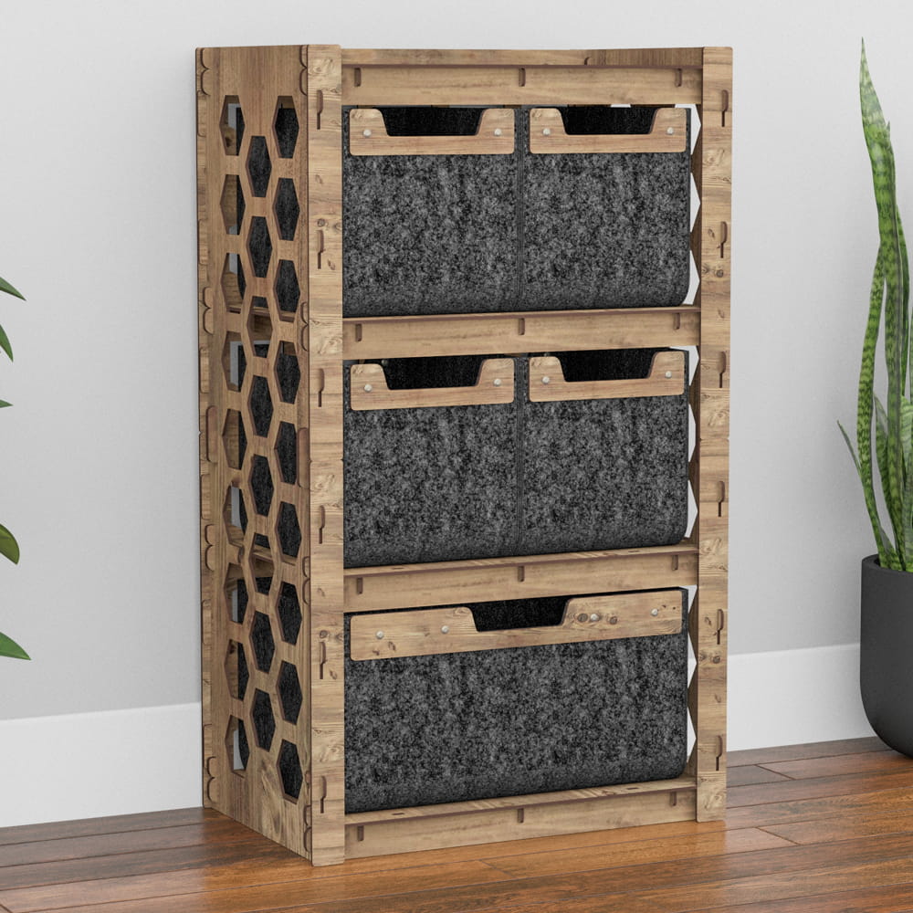 Hexagonica Комод на 5 ящиков черные корзинки Honeycomb 4М+1В (900В х 528Ш х 345Г)