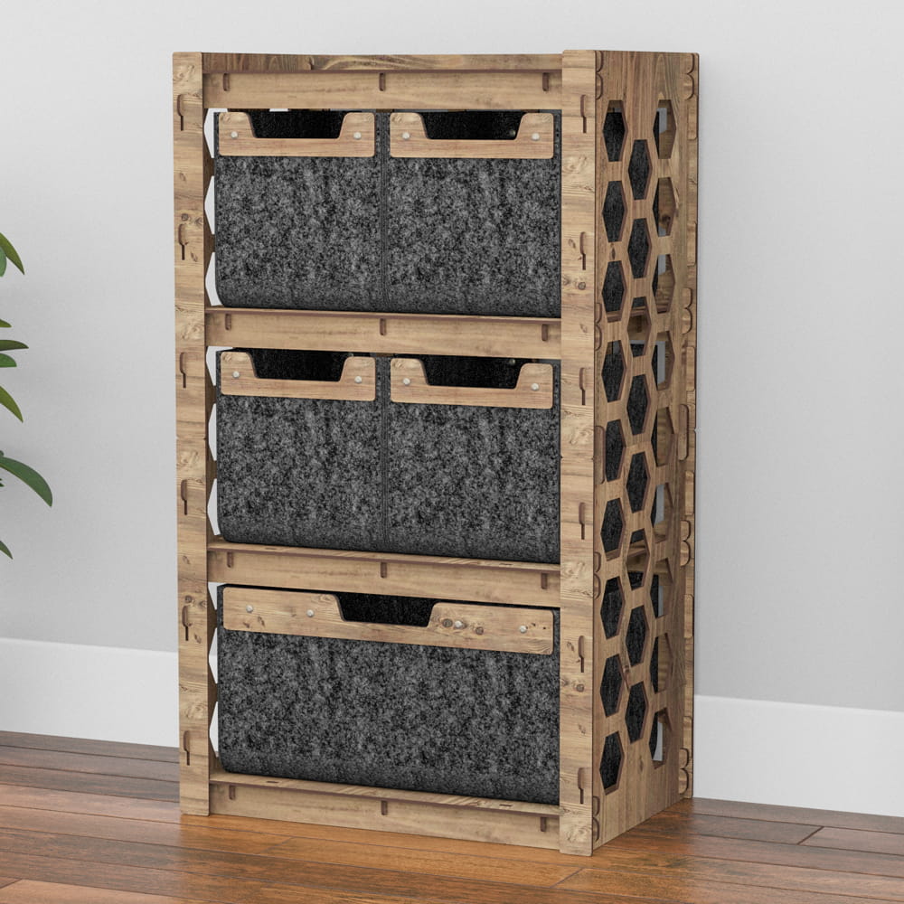 Hexagonica Комод на 5 ящиков черные корзинки Honeycomb 4М+1В (900В х 528Ш х 345Г)