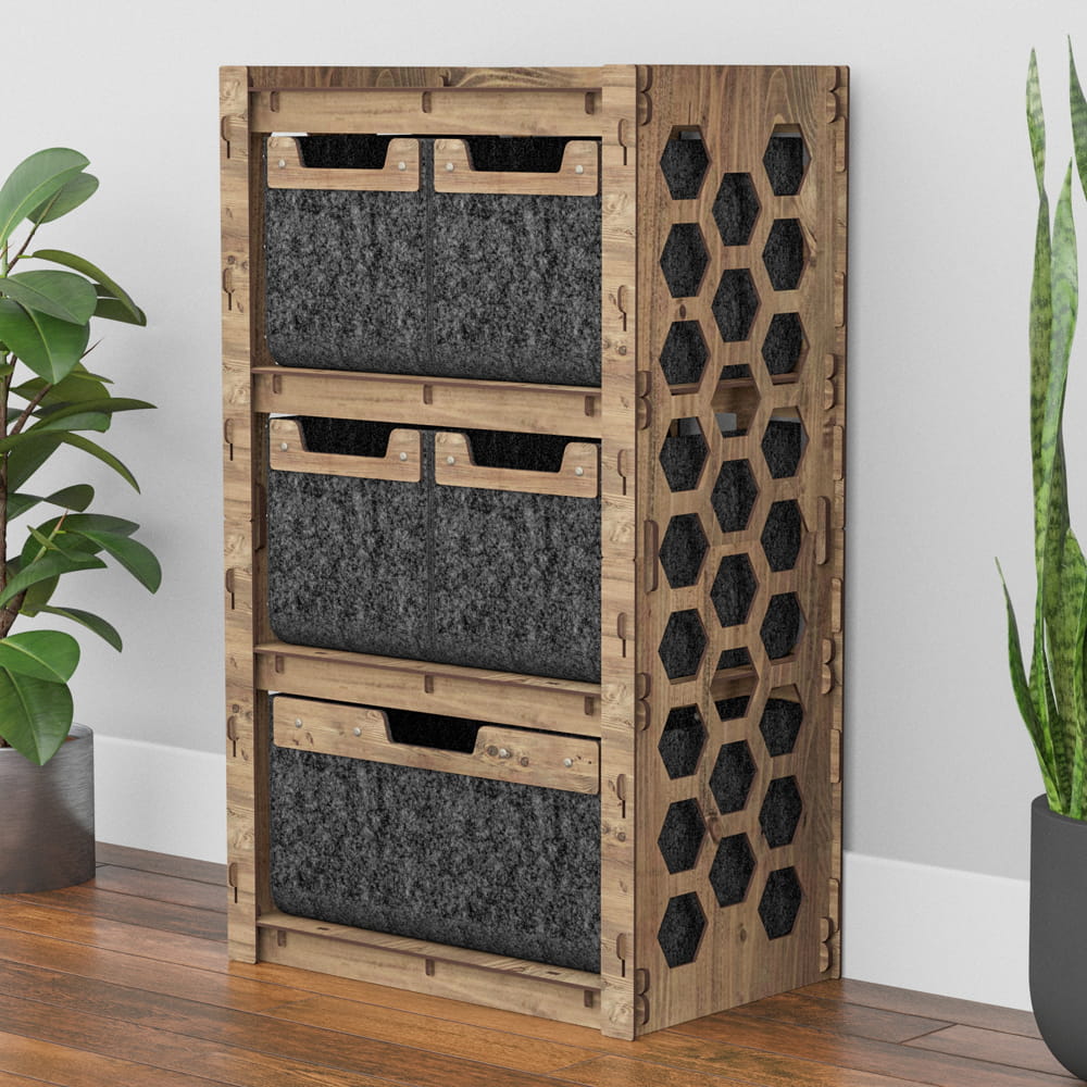 Hexagonica Комод на 5 ящиков черные корзинки Honeycomb 4М+1В (900В х 528Ш х 345Г)