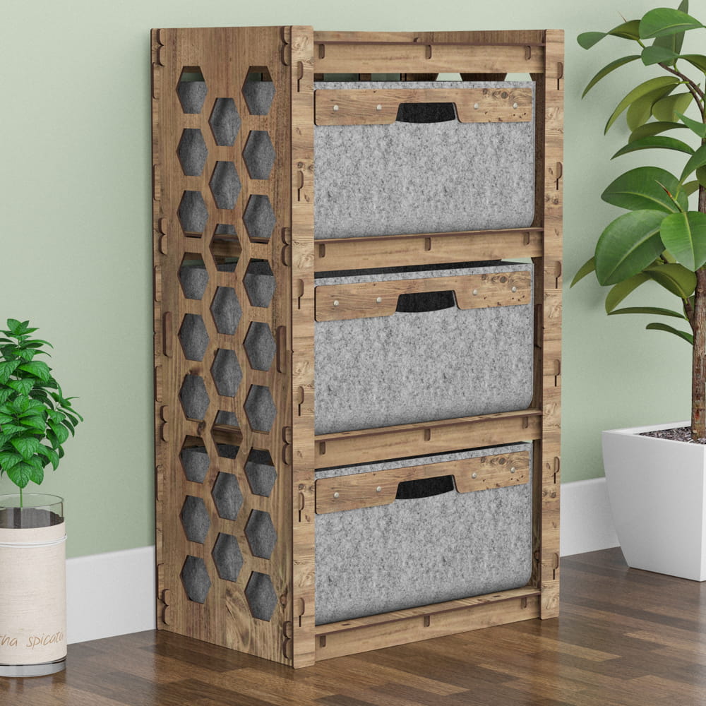 Hexagonica Комод на 3 ящика серые корзинки Honeycomb 3В (900В х 528Ш х 345Г)