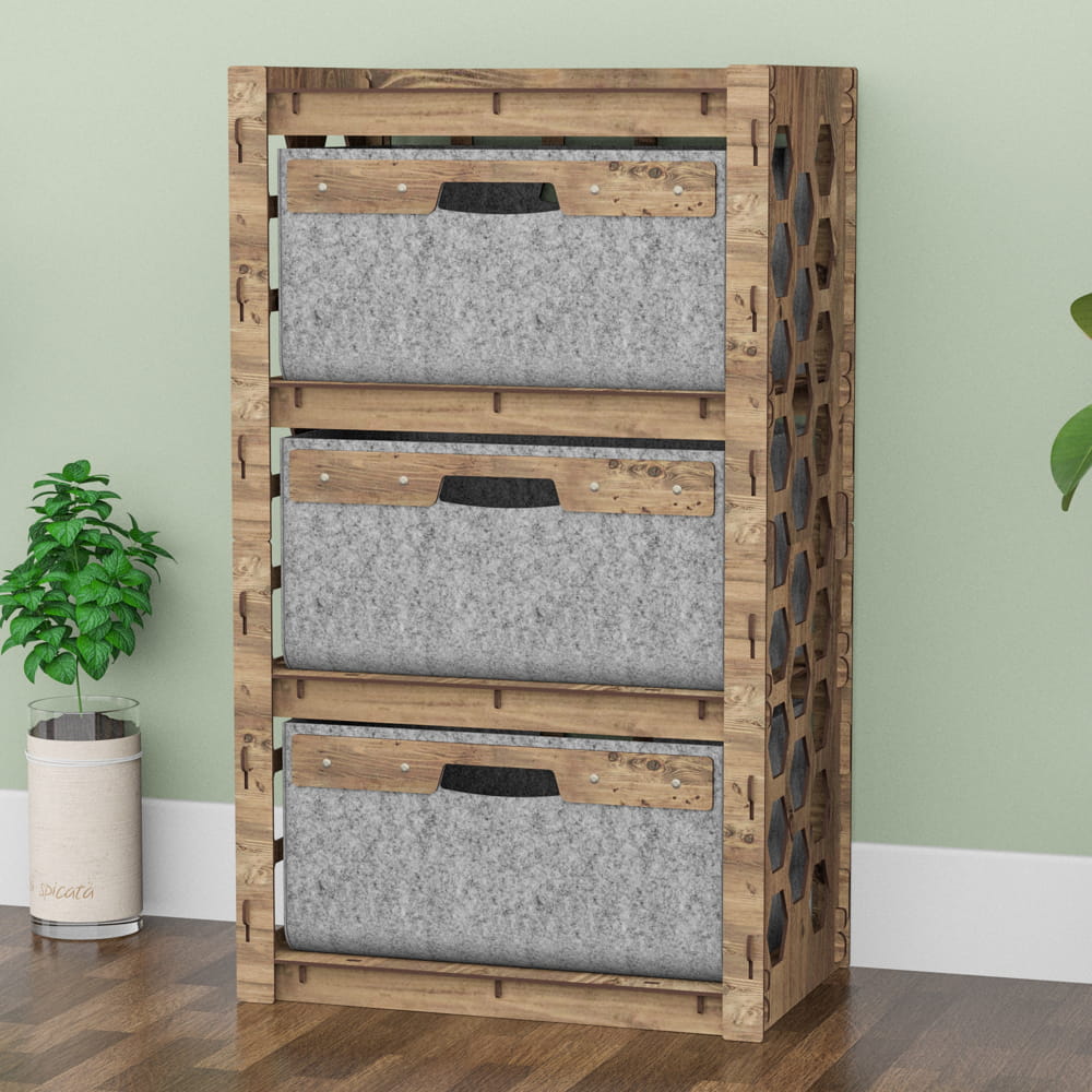 Hexagonica Комод на 3 ящика серые корзинки Honeycomb 3В (900В х 528Ш х 345Г)