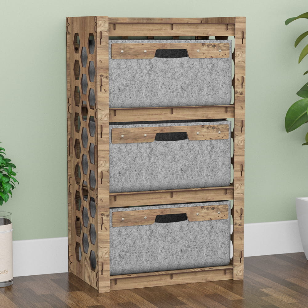 Hexagonica Комод на 3 ящика серые корзинки Honeycomb 3В (900В х 528Ш х 345Г)