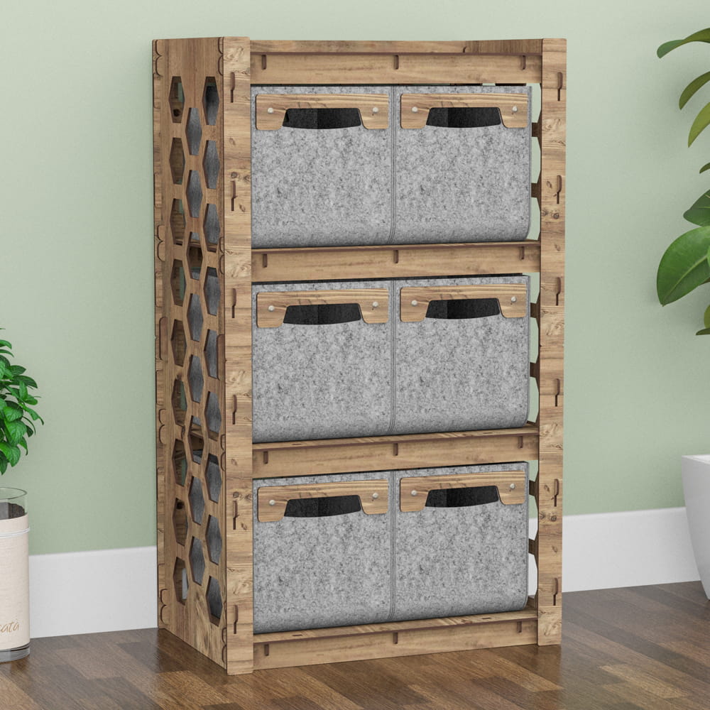 Hexagonica Комод на 6 ящиков серые корзинки Honeycomb 6М (900В х 528Ш х 345Г)