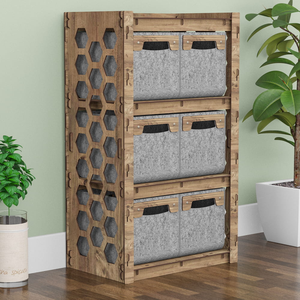 Hexagonica Комод на 6 ящиков серые корзинки Honeycomb 6М (900В х 528Ш х 345Г)
