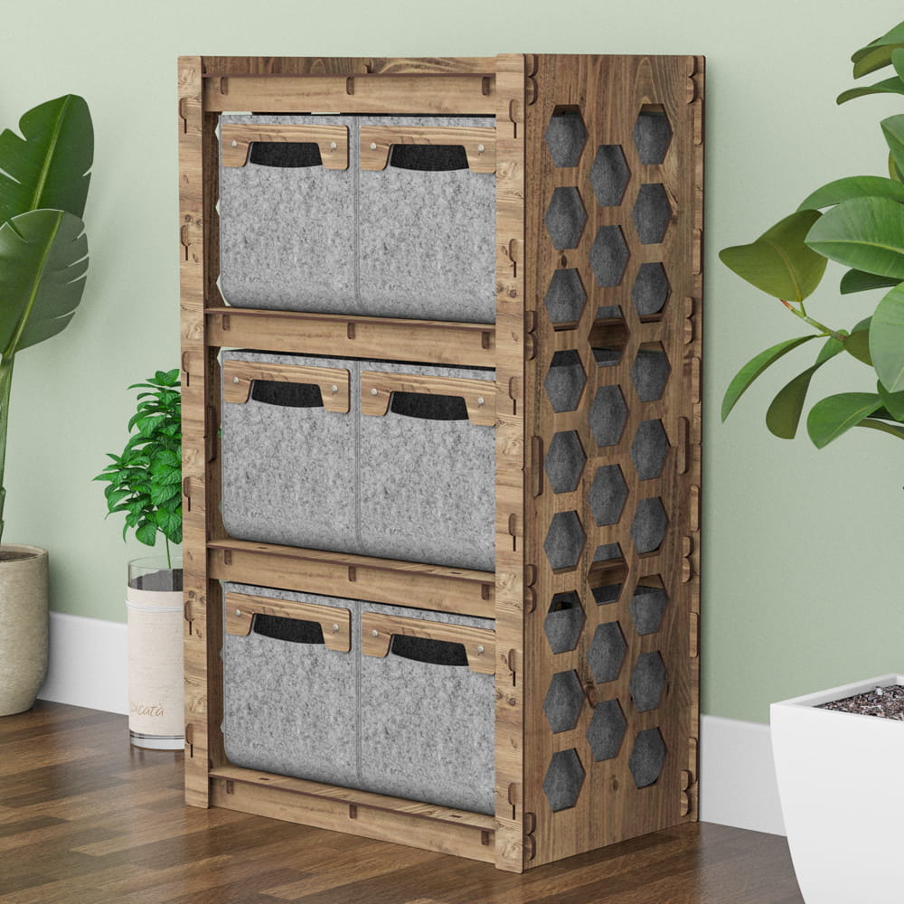 Hexagonica Комод на 6 ящиков серые корзинки Honeycomb 6М (900В х 528Ш х 345Г)