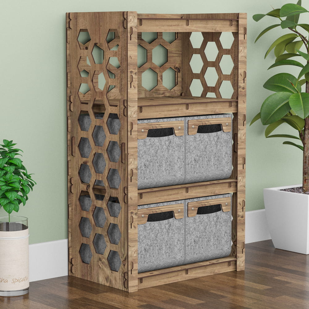 Hexagonica Комод на 4 ящика серые корзинки Honeycomb 4М (900В х 528Ш х 345Г)