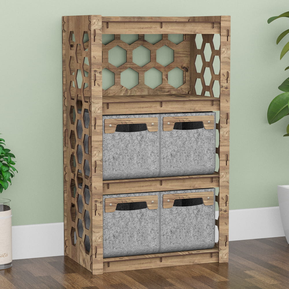 Hexagonica Комод на 4 шухляди сірі кошики Honeycomb 4М (900В х 528Ш х 345Г)