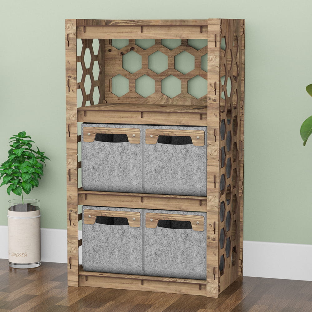 Hexagonica Комод на 4 шухляди сірі кошики Honeycomb 4М (900В х 528Ш х 345Г)