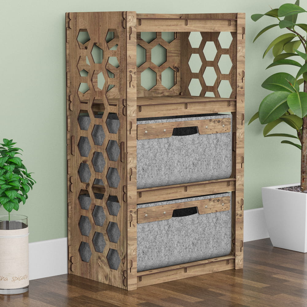 Hexagonica Комод на 2 ящика серые корзинки Honeycomb 2В (900В х 528Ш х 345Г)