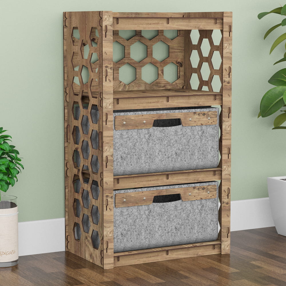 Hexagonica Комод на 2 ящика серые корзинки Honeycomb 2В (900В х 528Ш х 345Г)