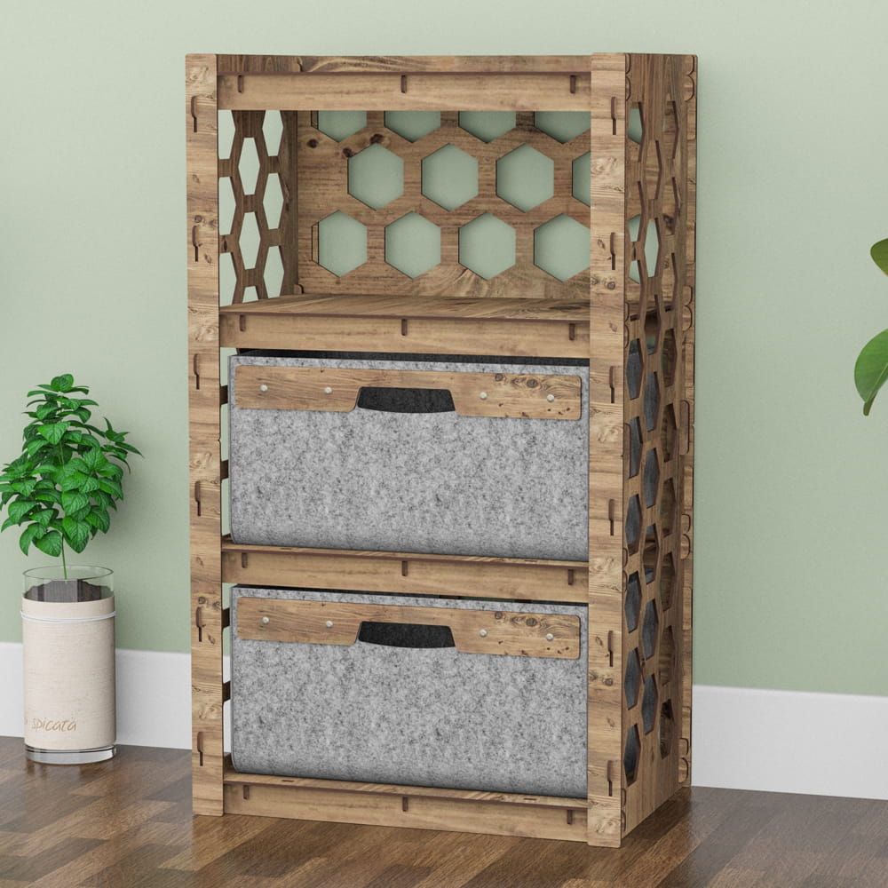 Hexagonica Комод на 2 ящика серые корзинки Honeycomb 2В (900В х 528Ш х 345Г)