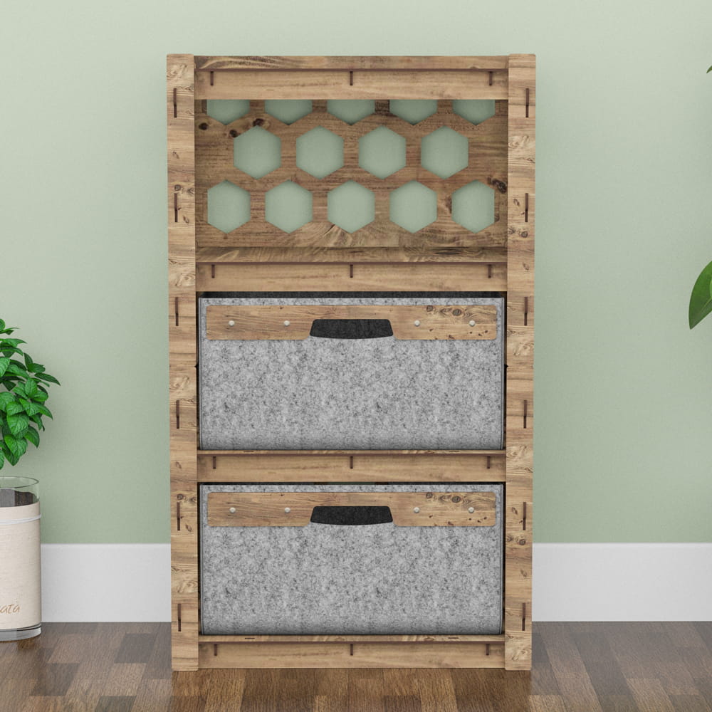 Hexagonica Комод на 2 ящика серые корзинки Honeycomb 2В (900В х 528Ш х 345Г)
