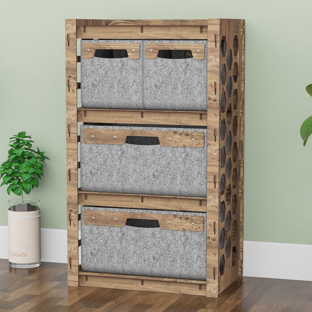 Hexagonica Комод на 4 шухляди сірі кошики Honeycomb 2М+2В (900В х 528Ш х 345Г)