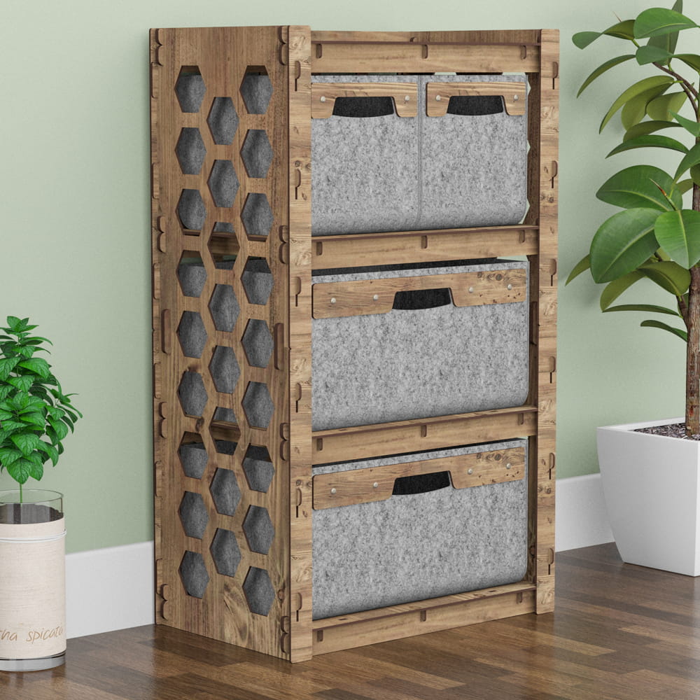 Hexagonica Комод на 4 ящика серые корзинки Honeycomb 2М+2В (900В х 528Ш х 345Г)
