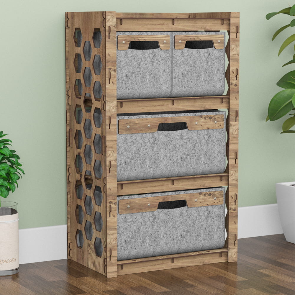 Hexagonica Комод на 4 шухляди сірі кошики Honeycomb 2М+2В (900В х 528Ш х 345Г)