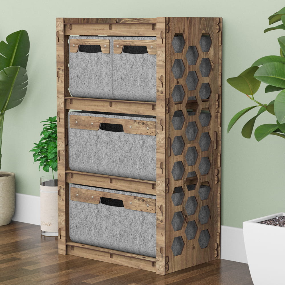 Hexagonica Комод на 4 шухляди сірі кошики Honeycomb 2М+2В (900В х 528Ш х 345Г)