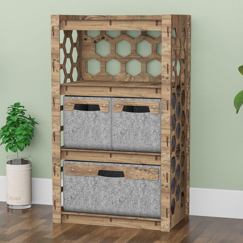Hexagonica Комод на 3 ящика серые корзинки Honeycomb 2М+1В (900В х 528Ш х 345Г)