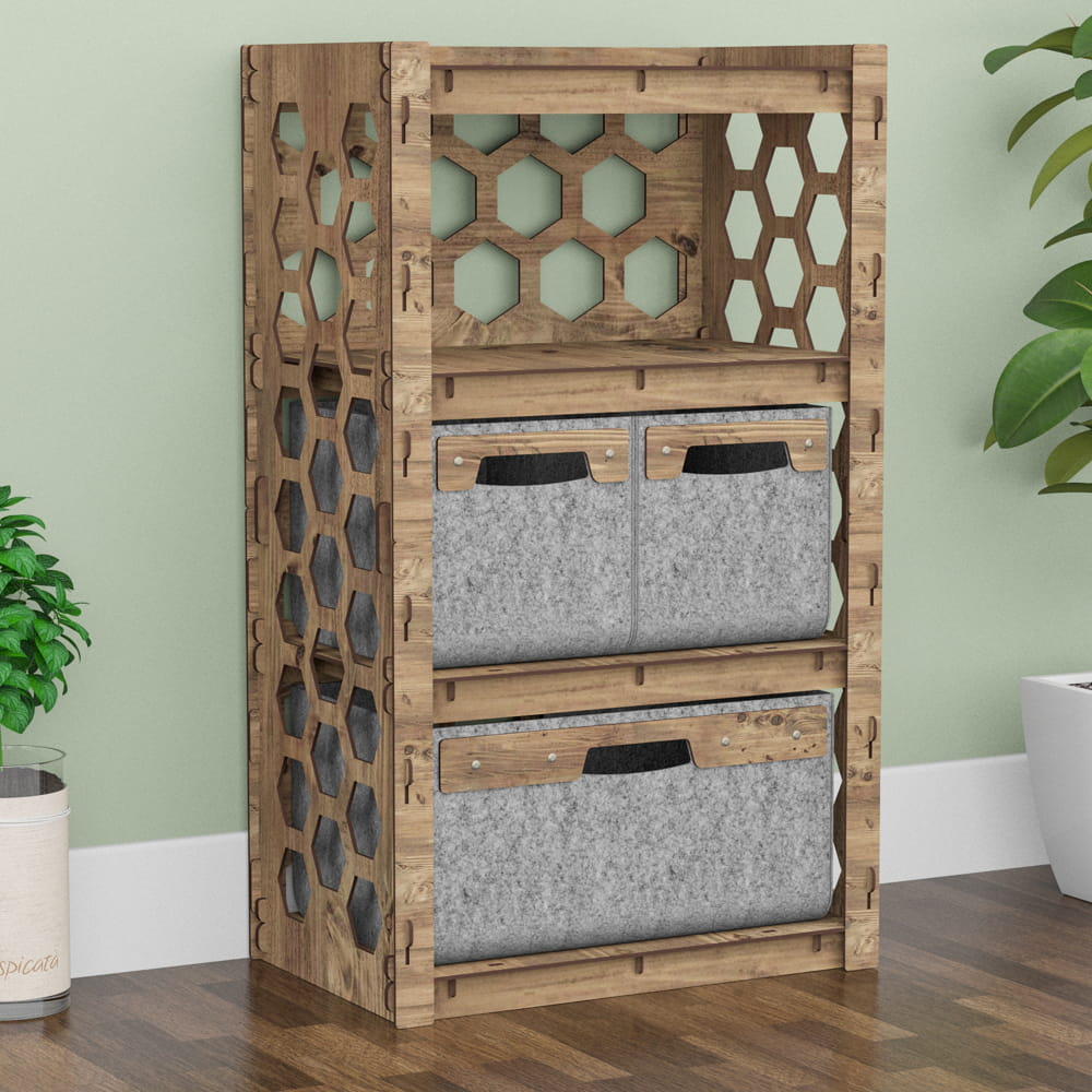 Hexagonica Комод на 3 ящика серые корзинки Honeycomb 2М+1В (900В х 528Ш х 345Г)