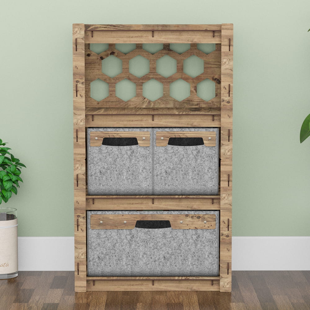 Hexagonica Комод на 3 ящика серые корзинки Honeycomb 2М+1В (900В х 528Ш х 345Г)
