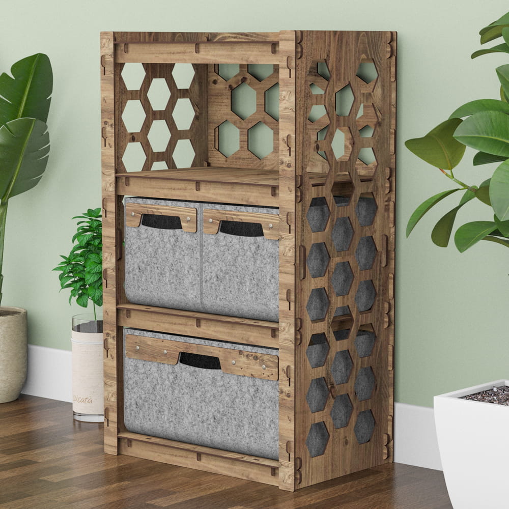 Hexagonica Комод на 3 ящика серые корзинки Honeycomb 2М+1В (900В х 528Ш х 345Г)