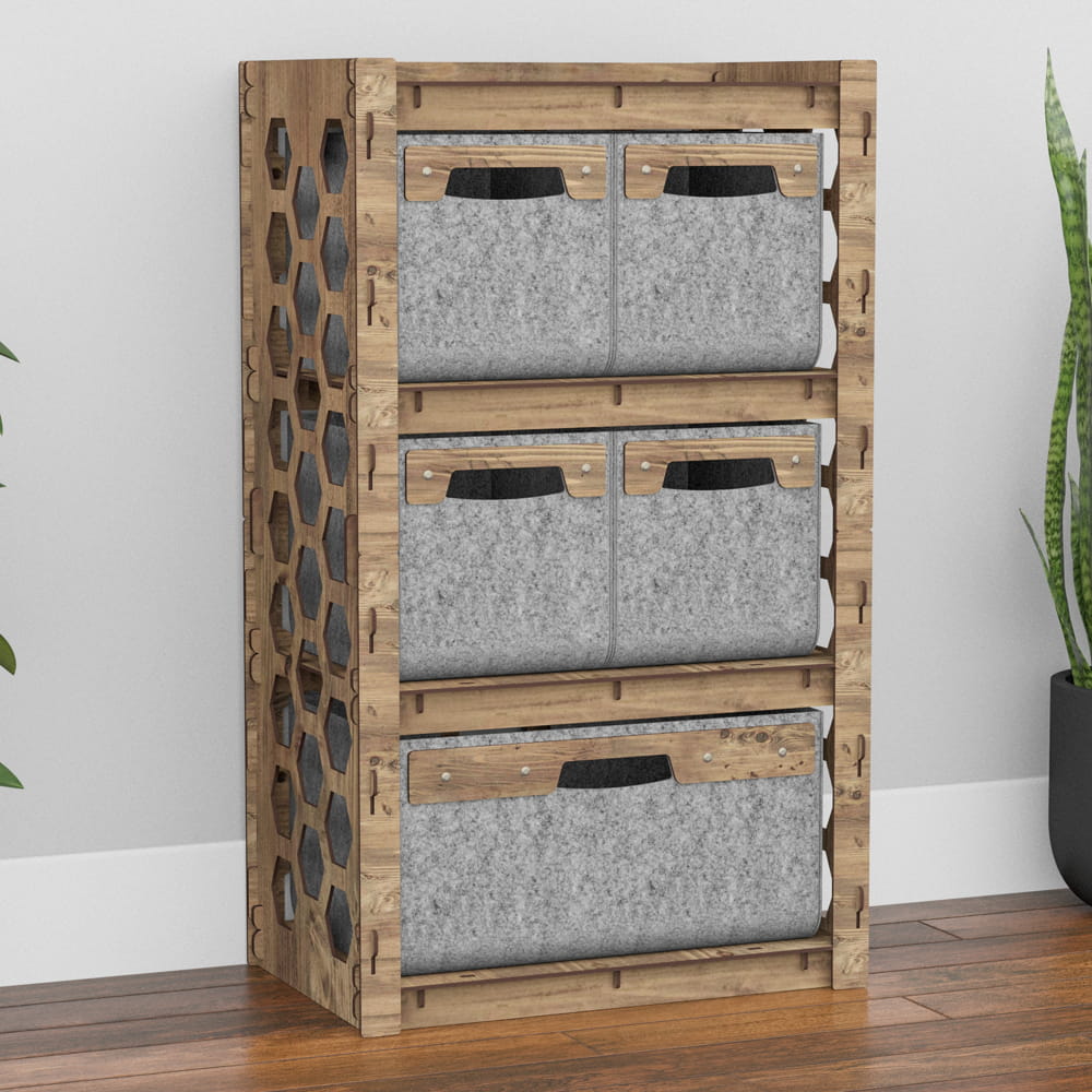 Hexagonica Комод на 5 шухляд сірі кошики Honeycomb 4М+1В (900В х 528Ш х 345Г)