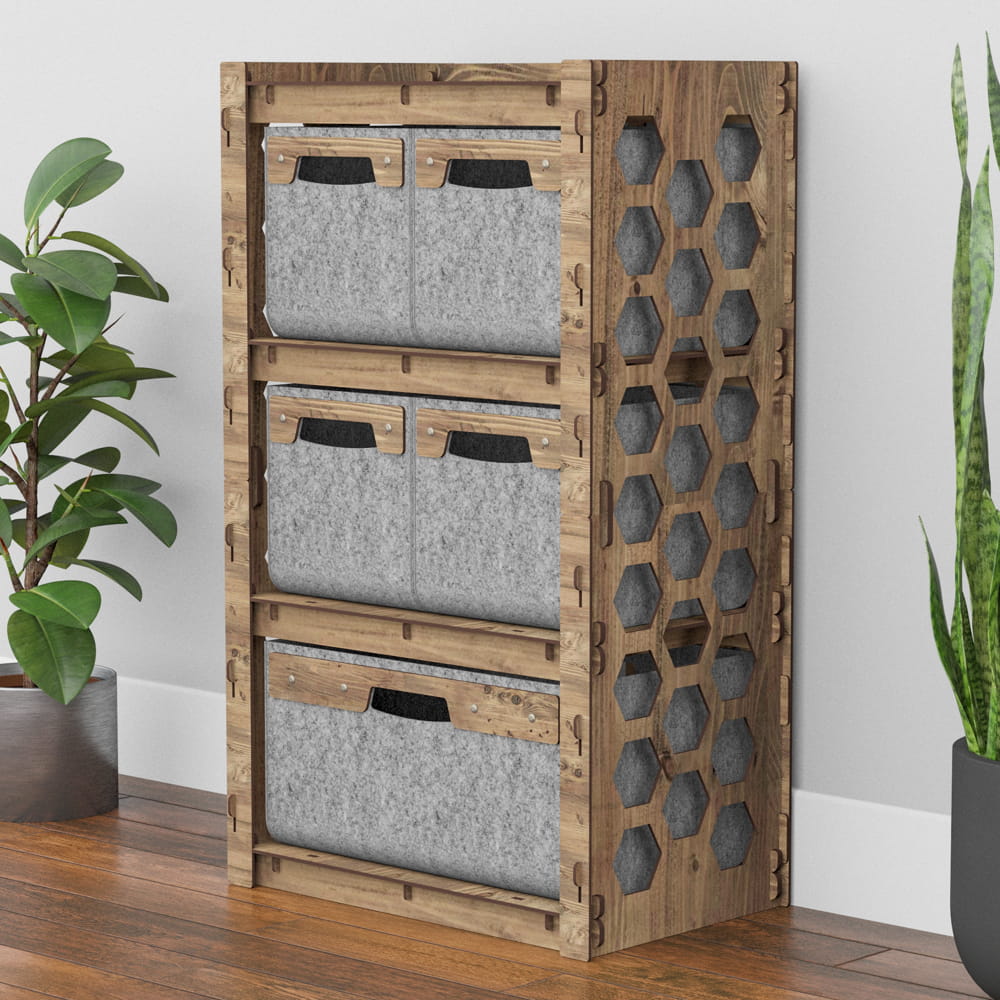 Hexagonica Комод на 5 шухляд сірі кошики Honeycomb 4М+1В (900В х 528Ш х 345Г)