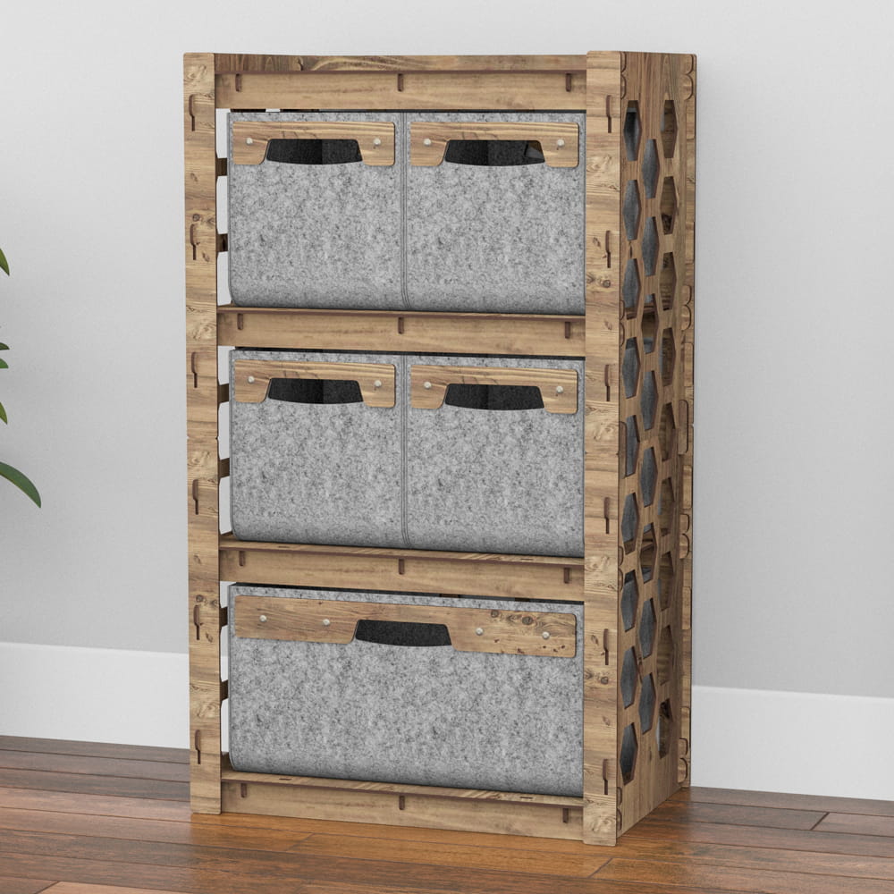 Hexagonica Комод на 5 шухляд сірі кошики Honeycomb 4М+1В (900В х 528Ш х 345Г)