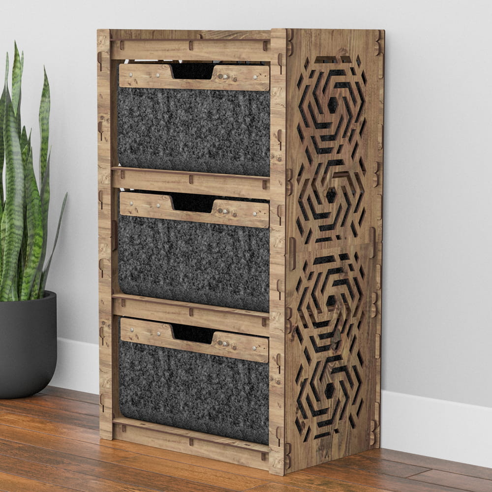 Hexagonica Комод на 3 ящика черные корзинки Chevron 3В (900В х 528Ш х 345Г)