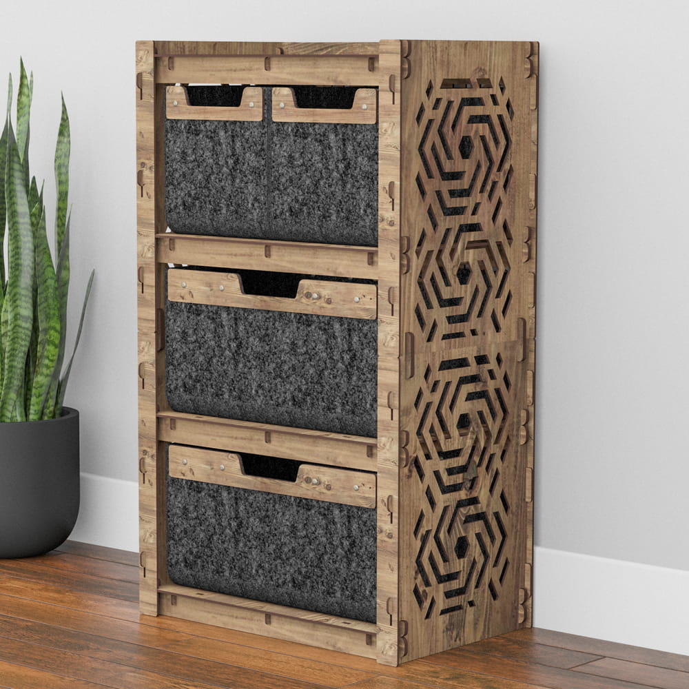 Hexagonica Комод на 4 ящика черные корзинки Chevron 2М+2В (900В х 528Ш х 345Г)