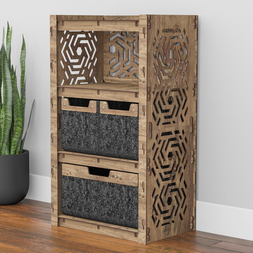 Hexagonica Комод на 3 ящика черные корзинки Chevron 2М+1В (900В х 528Ш х 345Г)